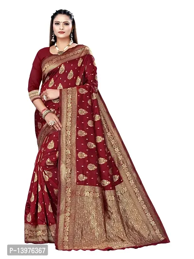 Alluring Maroon Silk Blend Woven Design Women Saree with Blouse piece