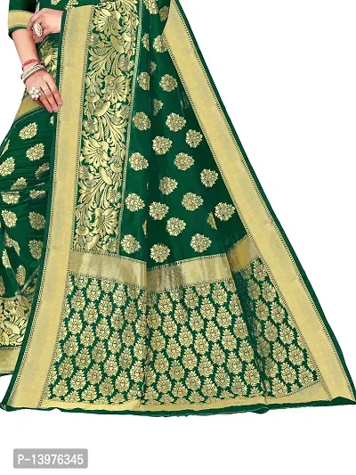 Alluring Dark Green Silk Blend Woven Design Women Saree with Blouse piece-thumb3