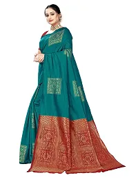 Alluring Teal Silk Blend Woven Design Women Saree with Blouse piece-thumb2