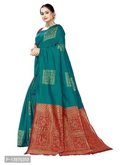 Alluring Teal Silk Blend Woven Design Women Saree with Blouse piece-thumb3