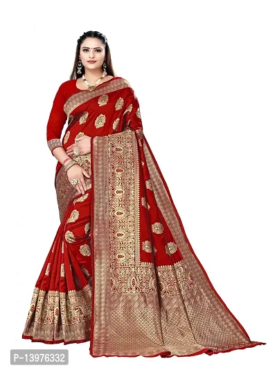 Alluring Red Silk Blend Woven Design Women Saree with Blouse piece-thumb0