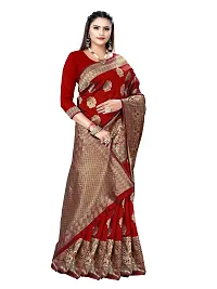 Alluring Red Silk Blend Woven Design Women Saree with Blouse piece-thumb4