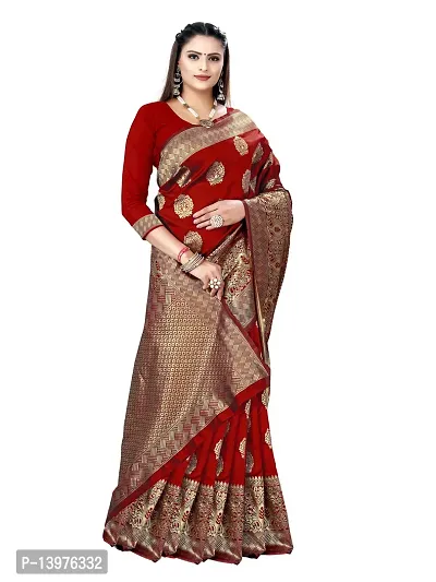 Alluring Red Silk Blend Woven Design Women Saree with Blouse piece-thumb5