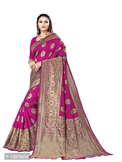 Alluring Pink Silk Blend Woven Design Women Saree with Blouse piece-thumb4