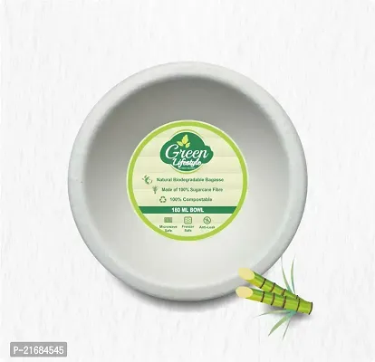 GREEN LIFESTYLE 180ML Round Sugarcane Bagasse Compostable, Biodegradable, Disposable Dinner Bowl (Pack of 50)