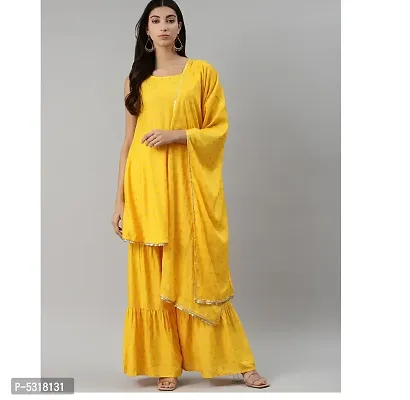 Women's Beautiful Yellow Rayon Printed Kurta, Bottom and Dupatta Set-thumb0