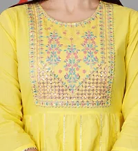 Yellow Cotton Rogan Printed With Embroidred Anarkali Kurta-thumb3
