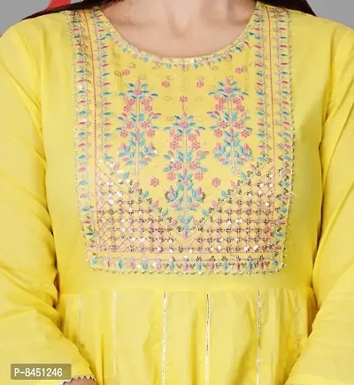 Yellow Cotton Rogan Printed With Embroidred Anarkali Kurta-thumb4