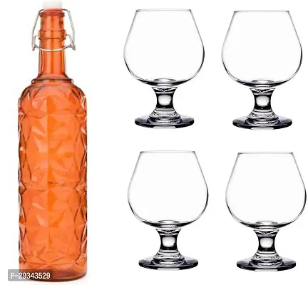 Exquisite 5 Piece Glass Serving Set With Elegant Orange Bottle 1000ml And 4 Individual 300ml Glasses-thumb0