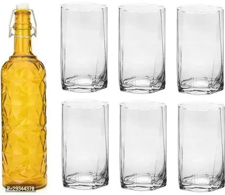 Exquisite 7 Piece Glass Serving Set With Elegant Yellow Bottle 1000ml And 6 Individual 250ml Glasses-thumb0
