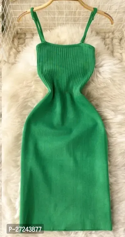 Elegant Green Cotton Solid Dresses For Women