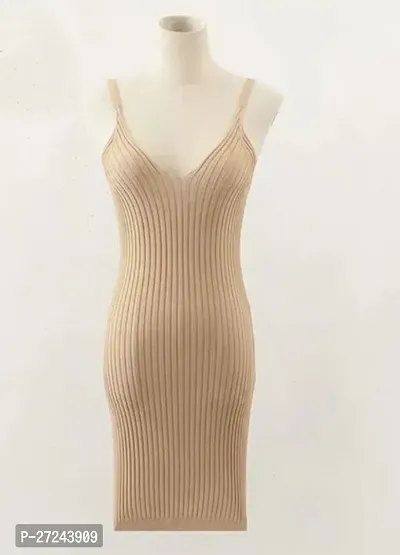 Elegant Beige Cotton Self Pattern Dresses For Women