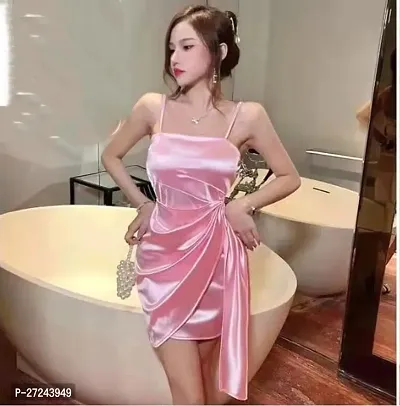 Elegant Pink Cotton Solid Dresses For Women