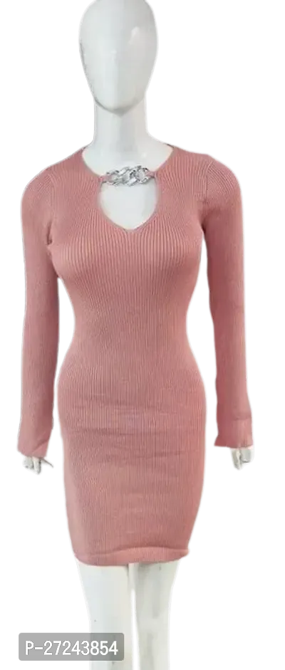 Elegant Peach Cotton Solid Dresses For Women-thumb0