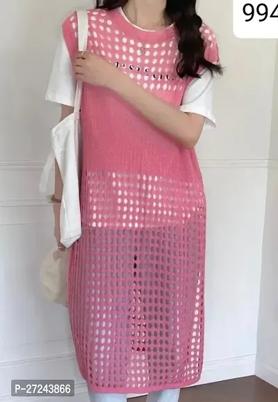 Elegant Pink Cotton Self Pattern Dresses For Women
