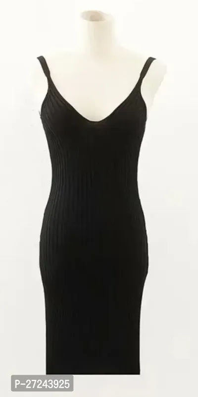 Elegant Black Cotton Solid Dresses For Women