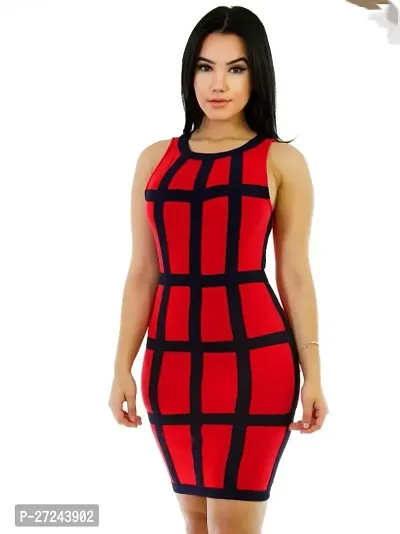 Elegant Red Cotton Checked Dresses For Women-thumb0