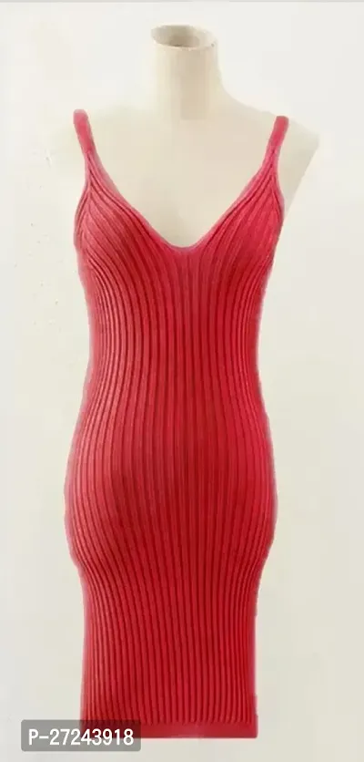 Elegant Red Cotton Self Pattern Dresses For Women