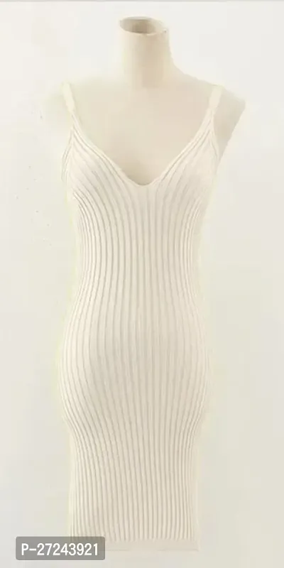 Elegant White Cotton Self Pattern Dresses For Women