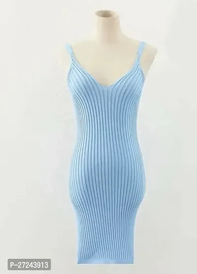 Elegant Blue Cotton Self Pattern Dresses For Women