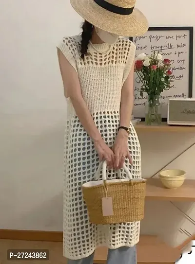 Elegant Beige Cotton Self Pattern Dresses For Women