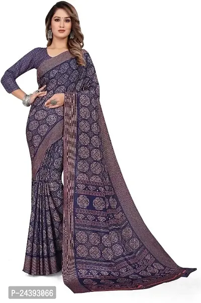 Elegant Blue Silk Blend Saree With Blouse Piece For Women