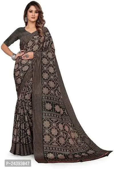 Elegant Black Silk Blend Saree With Blouse Piece For Women-thumb0