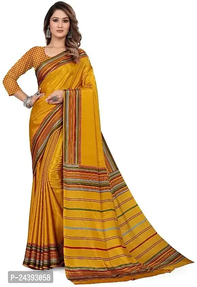 Elegant Mustard Silk Blend Saree With Blouse Piece For Women-thumb0