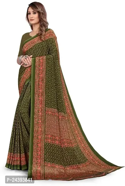 Elegant Green Silk Blend Saree With Blouse Piece For Women-thumb3