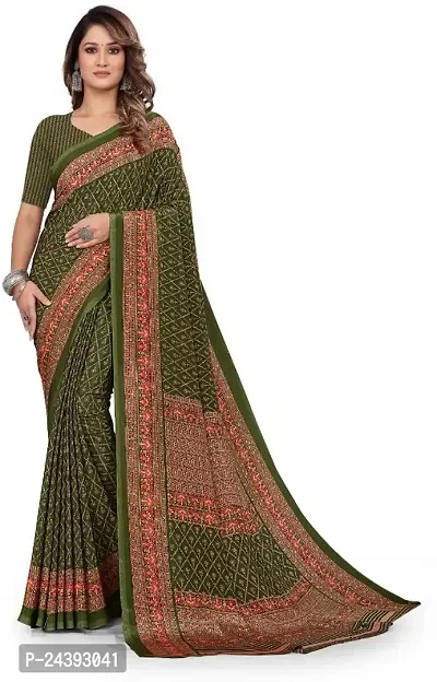 Elegant Green Silk Blend Saree With Blouse Piece For Women-thumb0