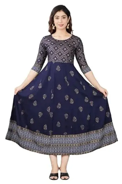 Womens Rayon Embroidered Anarkali Kurti