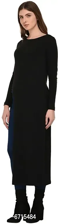 Stylish Crepe Calf Length Solid Dress For Women-thumb3