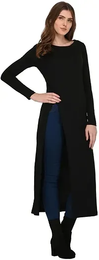 Stylish Crepe Calf Length Solid Dress For Women-thumb0