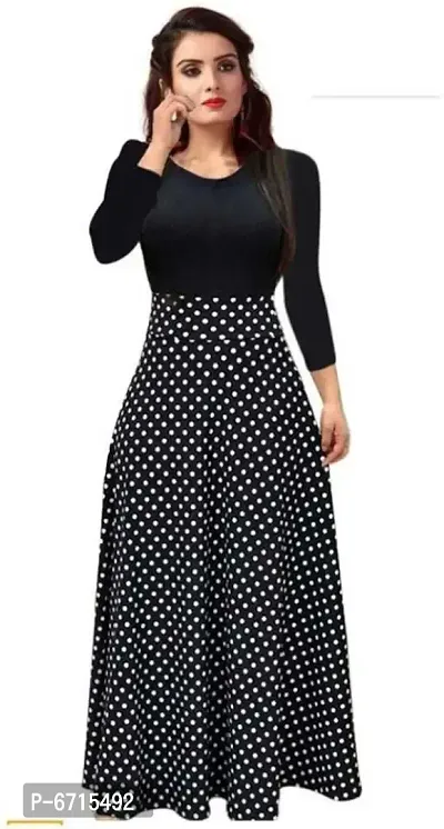 Stylish Crepe Above Knee Length Polka Dot Print Dress For Women-thumb0