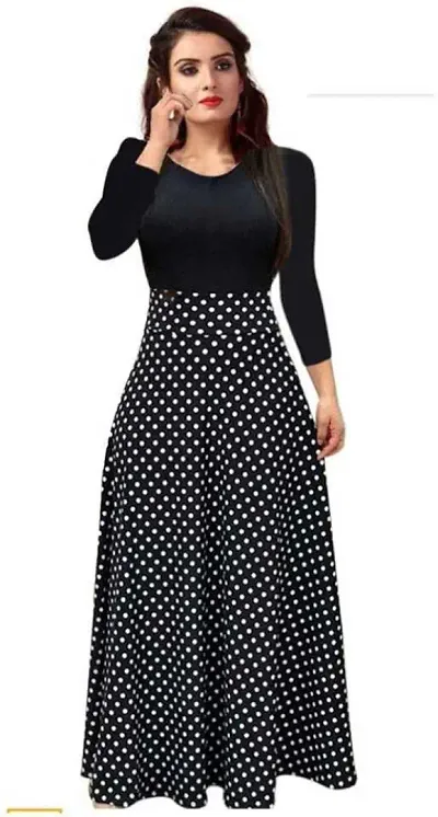 Stylish Crepe Above Knee Length Polka Dot Print Dress For Women