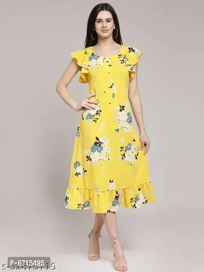 Stylish Crepe Calf Length Floral Printed Dress For Women-thumb3