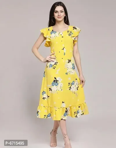 Stylish Crepe Calf Length Floral Printed Dress For Women