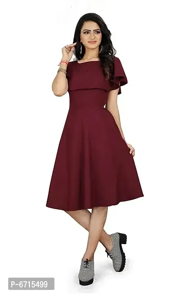 Stylish Crepe Knee Length Solid Dress For Women-thumb3