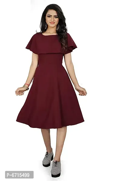 Stylish Crepe Knee Length Solid Dress For Women-thumb0