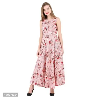 Amaan Center Floral Printed Sleeveless Kurti/Suit Dress for Women  Girls (Large, Pink)-thumb0