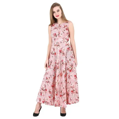 Amaan Center Floral Printed Sleeveless Kurti/Suit Dress for Women  Girls (Large, Pink)