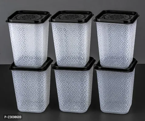 Eaching Plastic Square Container Set for Kitchen Storage 1100ml Containers pack of 06-thumb0