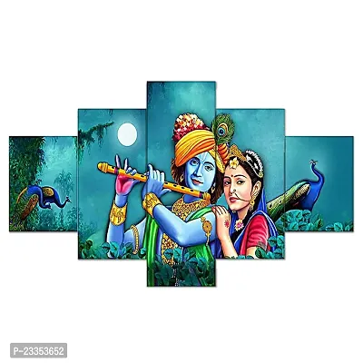 AlertEra Industries Wall Paintings | Wood Wall Art for Bedroom | Radha-Krishna Wall Sculpture | Painting for office | Painting for Hotels | 5 Piece Set | (17x30) | Green-thumb2