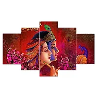 AlertEra Industries Wall Paintings | Wood Wall Art for Bedroom | Radha-Krishna Wall Sculpture | Painting for office | Painting for Hotels | 5 Piece Set | (17x30) | Red-thumb1