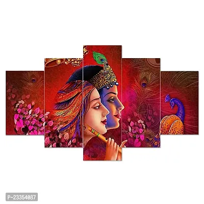 AlertEra Industries Wall Paintings | Wood Wall Art for Bedroom | Radha-Krishna Wall Sculpture | Painting for office | Painting for Hotels | 5 Piece Set | (17x30) | Red-thumb2