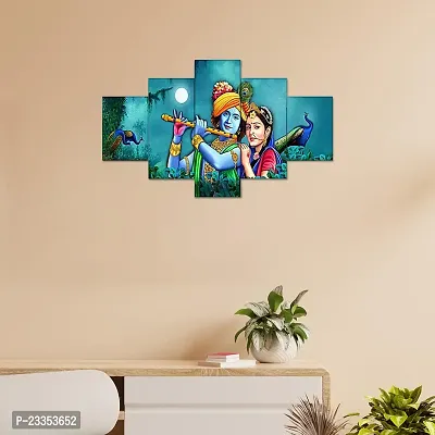 AlertEra Industries Wall Paintings | Wood Wall Art for Bedroom | Radha-Krishna Wall Sculpture | Painting for office | Painting for Hotels | 5 Piece Set | (17x30) | Green-thumb5