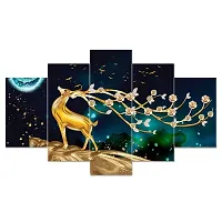 AlertEra Industries Wall Paintings | Wood Wall Art for Bedroom | Deer Printed Wall Sculpture | Painting for office | Painting for Hotels | 5 Piece Set | (17x30) | Blue-thumb1