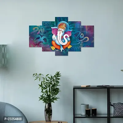 AlertEra Industries Wall Paintings | Wood Wall Art for Bedroom | Lord-Ganesha Wall Sculpture | Painting for office | Painting for Hotels | 5 Piece Set | (17x30) | Blue