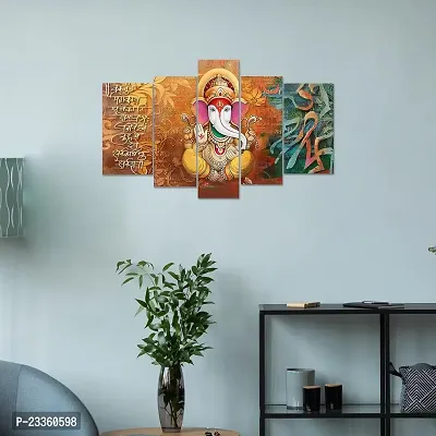 AlertEra Industries Wall Paintings | Wood Wall Art for Bedroom | Lord-Ganesha Wall Sculpture | Painting for office | Painting for Hotels | 5 Piece Set | (17x30) | Orange