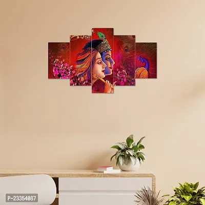 AlertEra Industries Wall Paintings | Wood Wall Art for Bedroom | Radha-Krishna Wall Sculpture | Painting for office | Painting for Hotels | 5 Piece Set | (17x30) | Red-thumb5